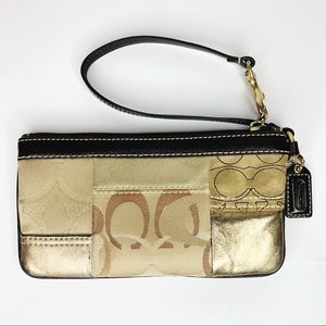 COACH gold and leather suede patchwork wristlet
